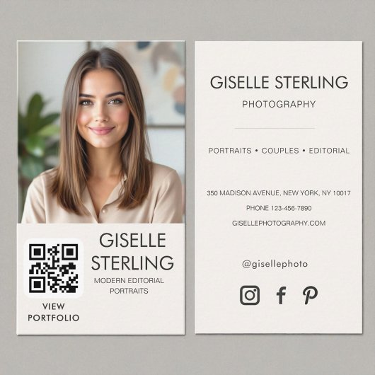 QR-Code für neutrales Minimalistisches Foto Visitenkarte