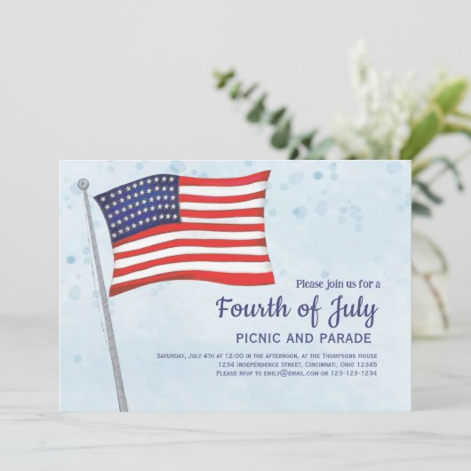 QR-Code für niedlich Red White Amerikanische Unabh Einladung (Stehend Vorderseite)