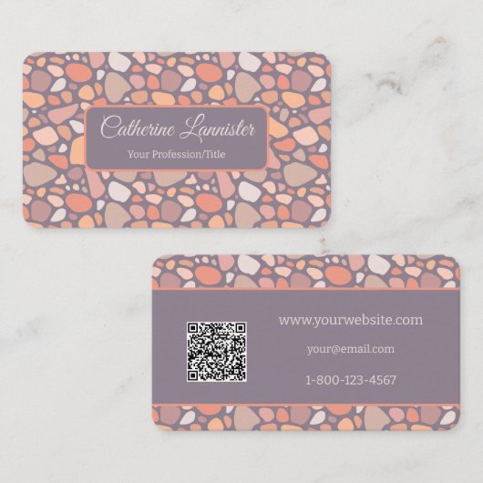 QR-Code für Peach Pastel Conglomerate Stone Visitenkarte (Vorne/Hinten)
