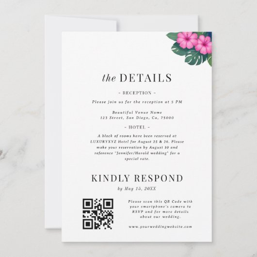 QR-Code für Peacock Tropical Floral Einladung (Rückseite)