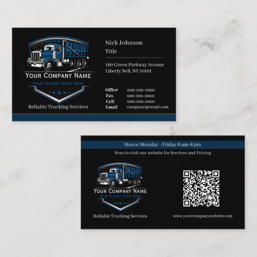 QR-Code für professionelle LKW-Transportunternehme Visitenkarte (Vorne/Hinten)