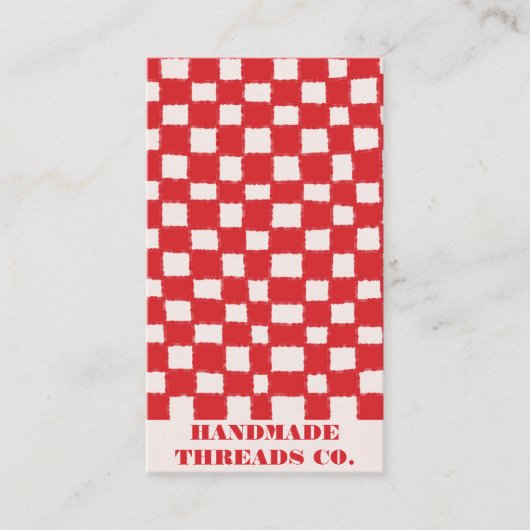 QR-Code für Red Pink Checkerboard Muster handgefer Visitenkarte (Vorderseite)