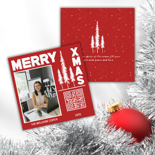 QR-Code für Red & White Merry Xmas Quadratische Visitenkarte