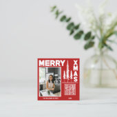 QR-Code für Red & White Merry Xmas Quadratische Visitenkarte (Stehend Vorderseite)