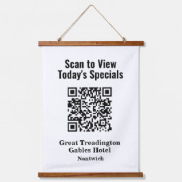 QR-Code für Restaurant Specials Menü Wandteppich Mit Holzrahmen