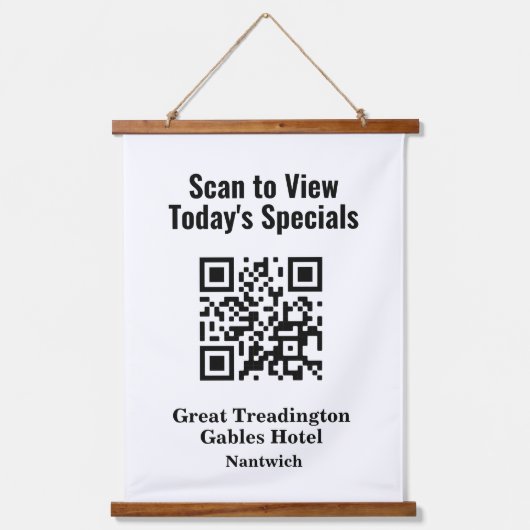 QR-Code für Restaurant Specials Menü Wandteppich Mit Holzrahmen (Vorderseite)