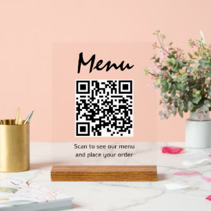 QR-Code für Restaurantmenü Transparent Scannen zum Acrylschild