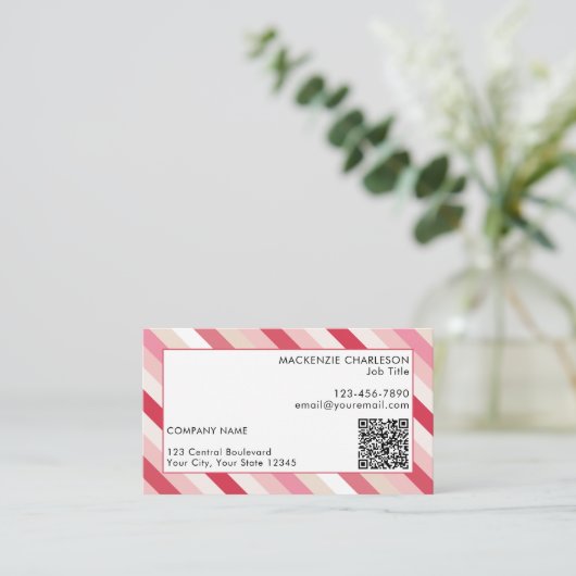 QR-Code für rosa Candy Strip Visitenkarte (Stehend Vorderseite)
