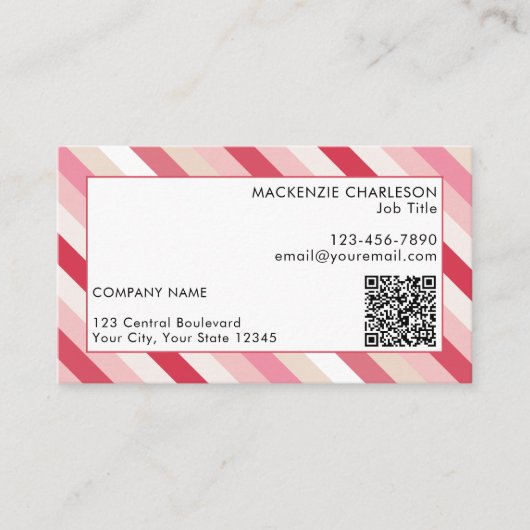 QR-Code für rosa Candy Strip Visitenkarte (Vorderseite)