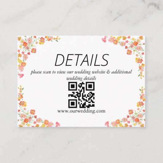 QR-Code für Rosa & Orange Summer Floral Wedding Begleitkarte (Vorderseite)