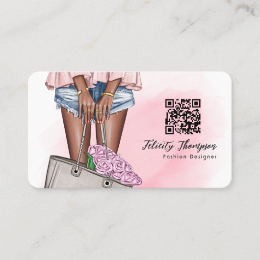 QR-Code für rosa und blaue Denim-Mode Visitenkarte (Vorderseite)