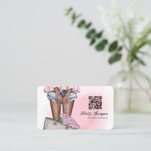 QR-Code für rosa und blaue Denim-Mode Visitenkarte (Stehend Vorderseite)