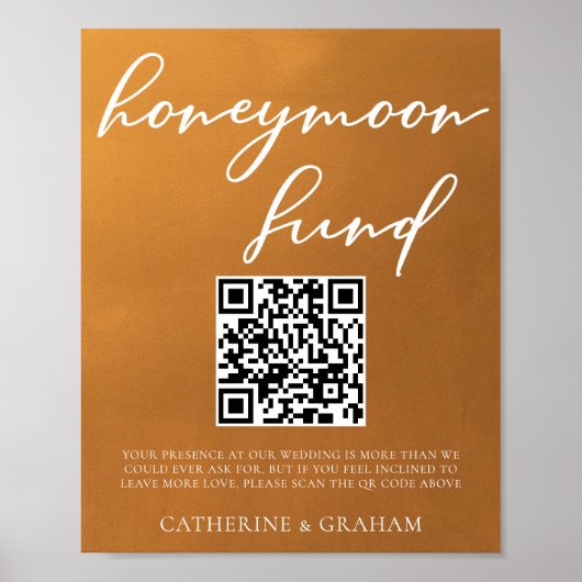 QR-Code für Rustic Gold Wedding Honeymoon Poster (Vorne)
