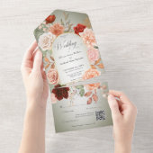 QR-Code für Rustikal Boho Rust & Peach Floral Arch All In One Einladung (Abreißen)