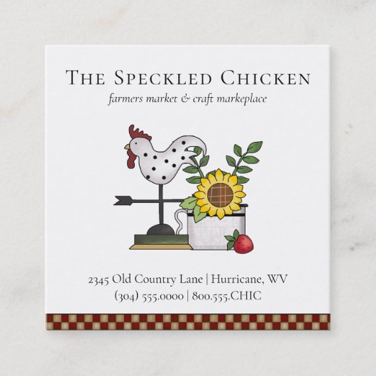 QR-Code für Rustikal Country Chicken Rooster Quadratische Visitenkarte (Vorderseite)