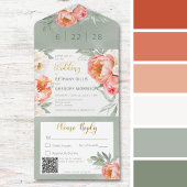 QR-Code für rustikale Blush Peach & White Peonings All In One Einladung