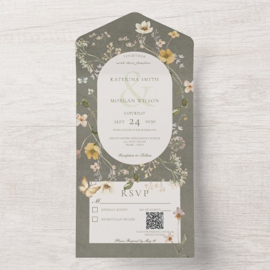 QR-Code für rustikale, längliche Wildblume All In One Einladung (Innen Boden)