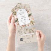 QR-Code für rustikale neutrale Tan- und Cremflora All In One Einladung (Abreißen)