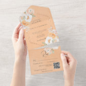 QR-Code für rustikale Pfirsichblüte und weiße Blüt All In One Einladung (Abreißen)