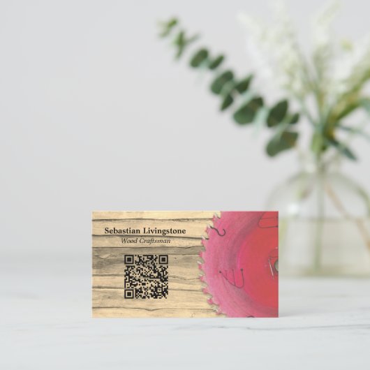 QR-Code für rustikale Rundsäge Visitenkarte (Stehend Vorderseite)