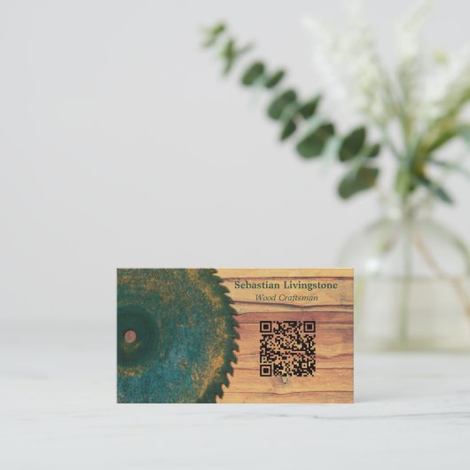 QR-Code für rustikale Rundsäge Visitenkarte (Stehend Vorderseite)