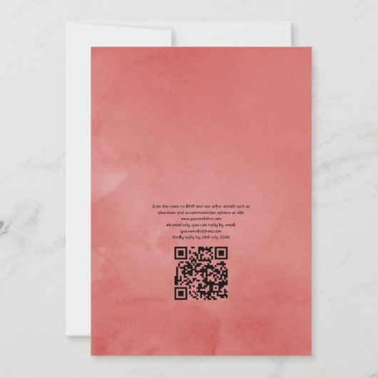 QR-Code für rustikale Türkis- und Korallenflora-Ho Einladung (Rückseite)