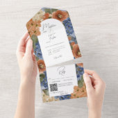 QR-Code für rustikales Blau und Burnt Orange Rust  All In One Einladung (Abreißen)