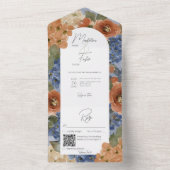 QR-Code für rustikales Blau und Burnt Orange Rust  All In One Einladung (Innen Boden)