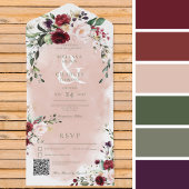 QR-Code für rustikales Burgund und Rosa Rose All In One Einladung