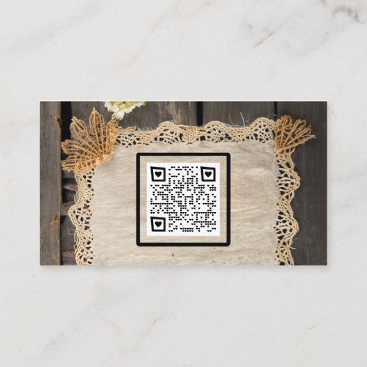 QR-Code für rustikales Charm Burlap & Lace Stall Begleitkarte (Rückseite)