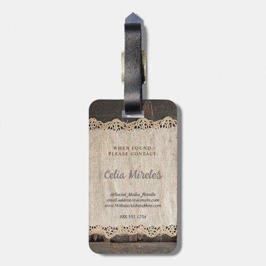 QR-Code für rustikales Charm Burlap & Lace Stall Gepäckanhänger (Rückseite vertikal)