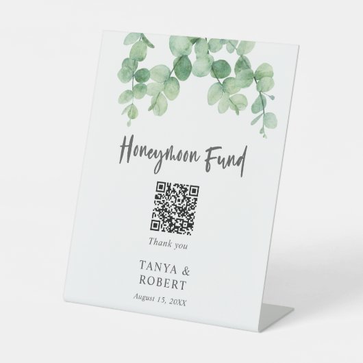 QR-Code für Sage Green Eucalyptus Honeymoon Fund Sockelschild (Vorderseite)