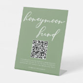 QR-Code für Sage Green White Script Honeymoon Fund Sockelschild (Vorderseite)