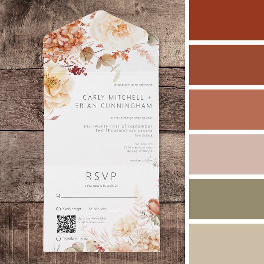 QR-Code für scharfer Fall Rust & Blush Boho All In One Einladung