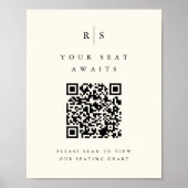 QR-Code für Schwarz-Ecru-Monogramm-Hochzeitszeiche Poster (Vorne)