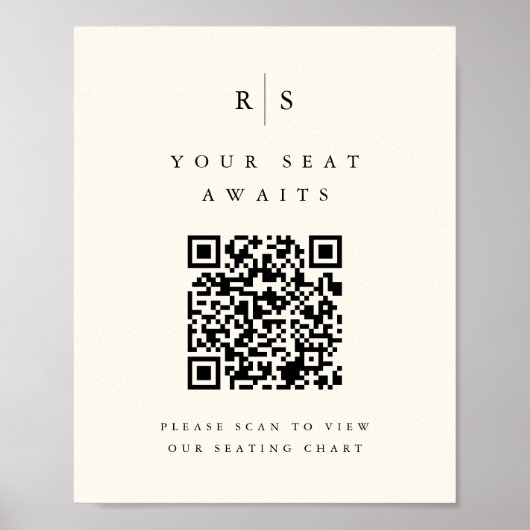 QR-Code für Schwarz-Ecru-Monogramm-Hochzeitszeiche Poster (Vorne)