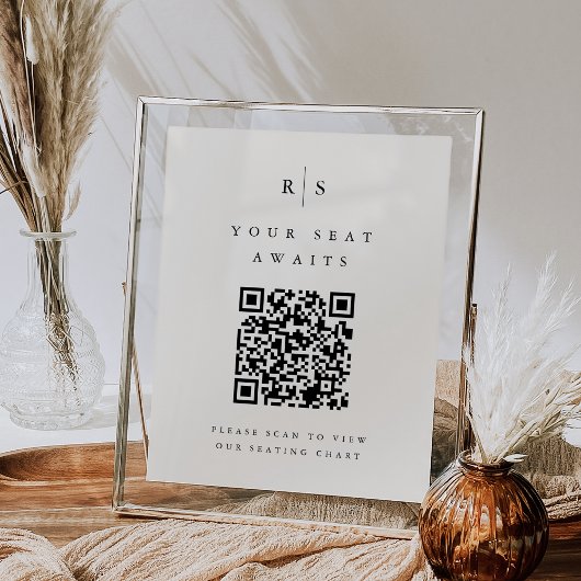 QR-Code für Schwarz-Ecru-Monogramm-Hochzeitszeiche Poster