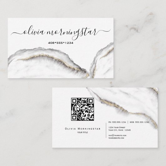QR-Code für Schwarz-Gold-Agate-Marmor Visitenkarte (Vorne/Hinten)