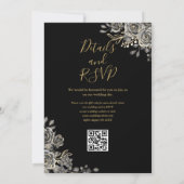 QR-Code für Schwarz-Gold-Gothic-Flora-Hochzeit Einladung (Rückseite)