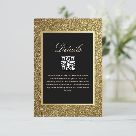 QR-Code für Schwarz-Gold-Hochzeiten Begleitkarte (Stehend Vorderseite)