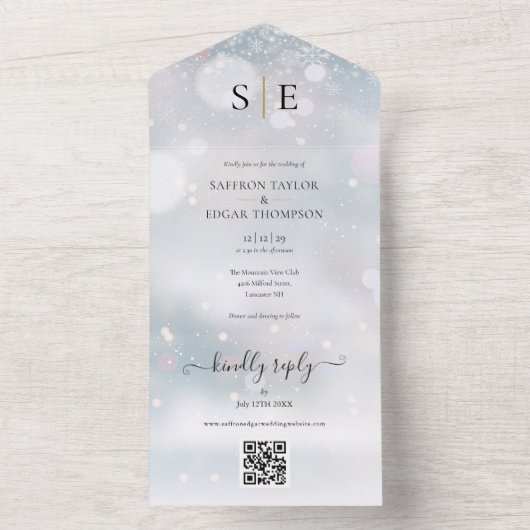 QR-Code für Schwarz-Gold-Monogramm-Winter-Hochzeit All In One Einladung (Innen Boden)