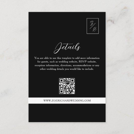 QR-Code für Schwarz-Weiß-Hochzeiten Begleitkarte (Vorderseite)