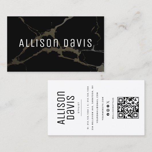 QR-Code für Schwarz-Weiß-Marmor Visitenkarte (Vorne/Hinten)