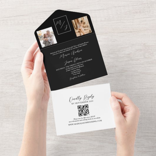 QR-Code für Schwarz-Weiß-Monogramm-Hochzeiten All In One Einladung (Abreißen)