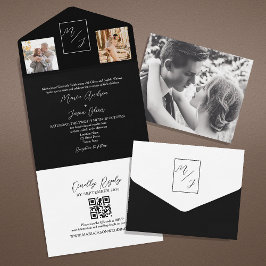 QR-Code für Schwarz-Weiß-Monogramm-Hochzeiten All In One Einladung