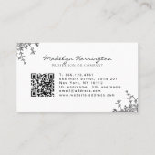 QR-Code für Schwarz-weißes florales Wappen Visitenkarte (Rückseite)
