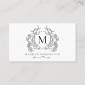 QR-Code für Schwarz-weißes florales Wappen Visitenkarte (Vorderseite)