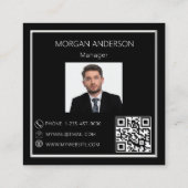 QR-Code für Schwarz-weißes Foto Quadratische Visitenkarte (Rückseite)