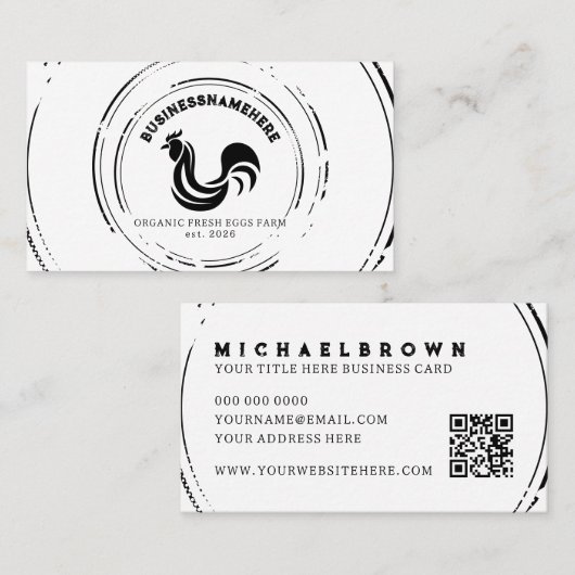 QR-Code für Schwarz-weißes Hühnchen Visitenkarte (Vorne/Hinten)
