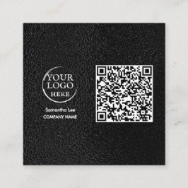 QR-Code für schwarze Leder - Geschäftskarte Modern Quadratische Visitenkarte